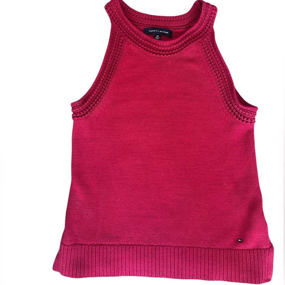 Tommy Hilfiger Red High Neck Sweater Tank 100% Cotton